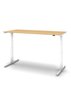 Sit/stand desk 160 x 80 cm frame in white, Top oak.