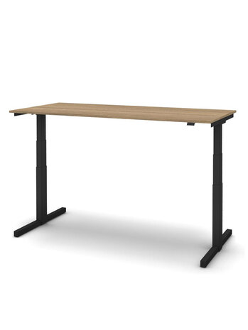 Sit/stand desk 160 x 80 cm frame in black, Top walnut.