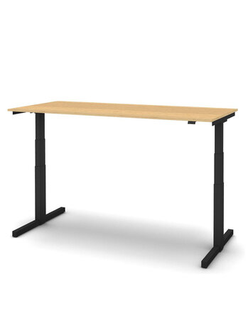 Sit/stand desk 140 x 80 cm frame in black, Top oak.